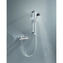 Ensemble de douche avec mitigeur thermostatique, pommeau 1 jet, barre 60cm et flexible - GROHE 34800001 - Economie d'eau - Chrom