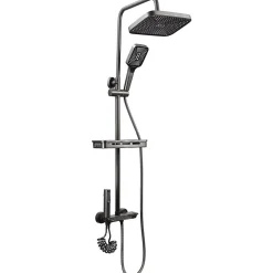 Ensemble de douche avec mitigeur monocommande, barre de douche réglable et pommeau carré avec robinet
