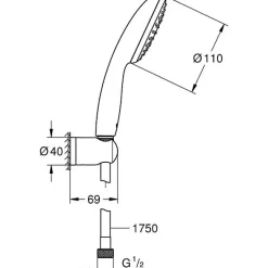 Ensemble de douche avec pommeau 1 jet Pluie, support et flexible 1,75m - GROHE Vitalio Start 110 27944001 - Economie d'eau