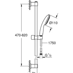 Ensemble de douche avec pommeau 1 jet, barre 60cm et flexible 1,75m - GROHE Vitalio Start 110 27942001 - Economie d'eau - Chrom
