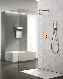 Ensemble de douche CURVED à encastrer - Thermostatique Or rose brosséChroméNoir matCanon de fusilOr brosséOr rose brossé Ensemble
