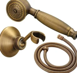 Ensemble de douche en laiton antique avec support de douche et flexible de douche de 1,5 m (ensemble de douche antique)