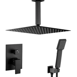 Ensemble de douche encastre au plafond MILTON noir mat diam 25cm
