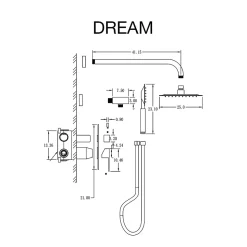 Ensemble de douche encastré mécanique 2 voies SKY BATH or brossé PVD Inox S304 série DREAM