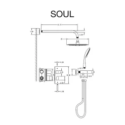 Ensemble de douche encastré mécanique 2 voies SKY BATH noir mat PVD Inox S304 série SOUL
