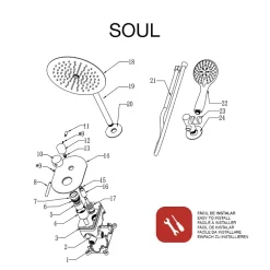 Ensemble de douche encastré mécanique 2 voies SKY BATH or brossé PVD Inox S304 série SOUL