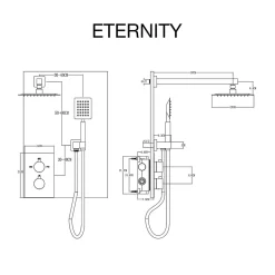 Ensemble de douche encastré thermostatique 2 voies SKY BATH or brossé PVD série ETERNITY