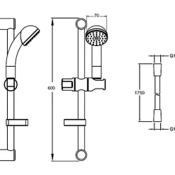 Ensemble de douche monojet ECO avec barre 60cm et flexible 175cm - JACOB DELAFON - E14320-CP