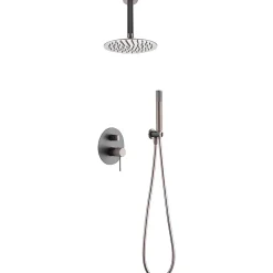 Ensemble de douche Plafond TOUCHER à encastrer - Mitigeur monocommande Gris mat - Champagne Ensemble encastré douchette + tête de