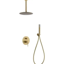 Ensemble de douche Plafond TOUCHER à encastrer - Mitigeur monocommande Or brossé Ensemble encastré douchette + tête de douche