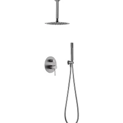 Ensemble de douche Plafond TOUCHER à encastrer - Mitigeur monocommande Nickel brossé Ensemble encastré douchette + tête de douche