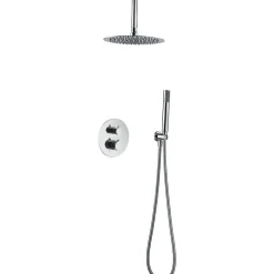 Ensemble de douche Plafond TOUCHER à encastrer - Mitigeur thermostatique Chromé Brillant Ensemble encastré douchette + tête de do