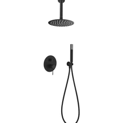 Ensemble de douche Plafond TOUCHER à encastrer - Mitigeur monocommande Noir (mat) Ensemble encastré douchette + tête de douche