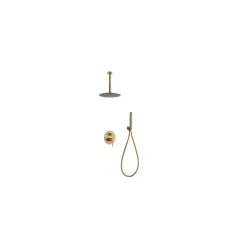 Ensemble de douche Plafond TOUCHER à encastrer - Mitigeur monocommande Or rose brossé Ensemble encastré douchette + tête de douch