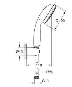 Ensemble de douche support + douchette chromé Vitalio Start 100 Grohe