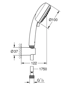 Ensemble de douche support + douchette chromé Vitalio Start 100 3 jets Grohe