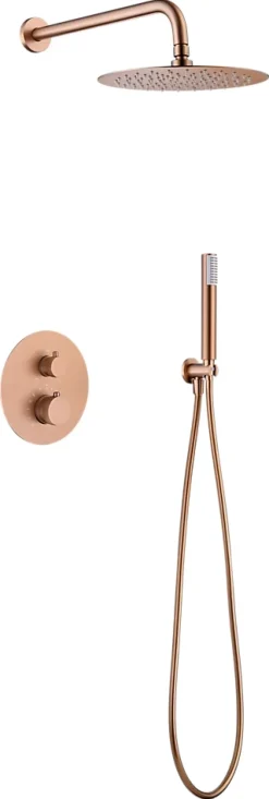 Ensemble de douche TOUCHER à encastrer - Mitigeur thermostatique Or rose brossé Ensemble encastré douchette + tête de douche