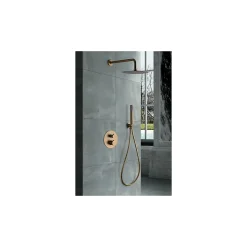 Ensemble de douche TOUCHER à encastrer - Mitigeur thermostatique Or rose brossé Ensemble encastré douchette + tête de douche