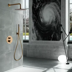 Ensemble de douche TOUCHER à encastrer - Mitigeur thermostatique Or brossé Ensemble encastré douchette + tête de douche