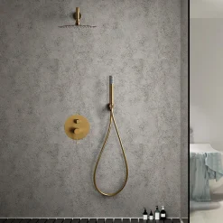 Ensemble de douche TOUCHER à encastrer - Mitigeur monocommande Or brossé Ensemble encastré douchette + tête de douche