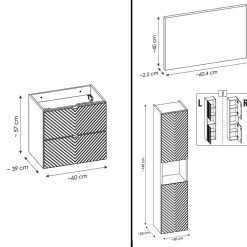 Ensemble de meuble de salle de bain - 60 cm - avec plan - avec colonne - 2 tiroirs - DANO