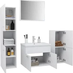 Ensemble de meubles de salle de bain - vidaXL - 3070910 - Blanc - Bois d'ingénierie - Rangement spacieux