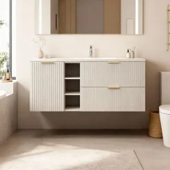 Ensemble de salle de bains NOXERA 140 cm Marron congo plan pour vasque et 4 tiroirs et 2 niches