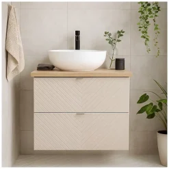 Ensemble de salle de bain AOKI : meuble sous vasque à tiroirs 60cm et plan vasque aspect bois