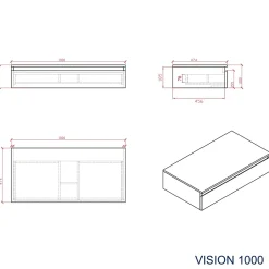 Ensemble de salle de bain Vision 1000 blanc mat - Avec armoire de toilette, Sans cache, Sans vasque à poser
