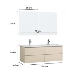 Ensemble double vasque SORRENTO 120cm avec vasque, robinets et miroirs