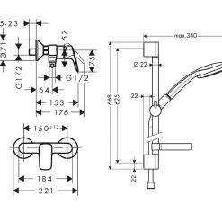 Ensemble douche HANGROHE Croma Vario + Mitigeur mécanique Logis