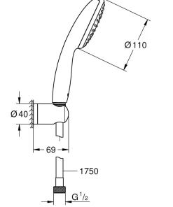 Ensemble douchette 1 jet + support + flexible chrome, Grohe Vitalio Start 100