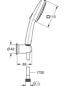 Ensemble douchette 2 jets + support + flexible chrome, Grohe Vitalio Comfort 100