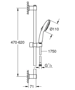 Ensemble douchette 3 jets + flexible + barre chrome, Grohe Vitalio Start 100