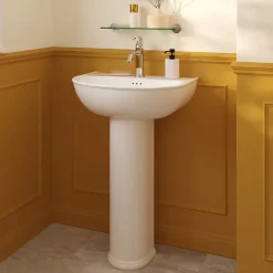 Ensemble lavabo et colonne en céramique blanc Endell GoodHome