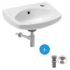 Ensemble lave-main suspendu avec trou pour robinetterie, trop plein, 35x28cm + Bonde clic-clac + Siphon de lavabo (EUR913-SET2)