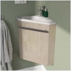 Ensemble lave-mains angle suspendu SKINO avec robinet et armoire d'angle