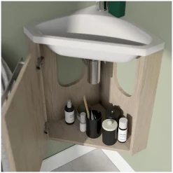 Ensemble lave-mains angle suspendu SKINO avec robinet et armoire d'angle