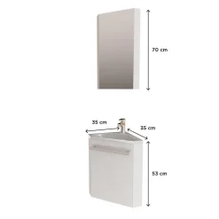 Ensemble lave-mains angle suspendu SKINO avec robinet et armoire d'angle
