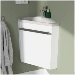 Ensemble lave-mains angle suspendu SKINO avec robinet et armoire d'angle