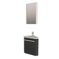 Ensemble lave-mains angle suspendu SKINO avec robinet et armoire d'angle