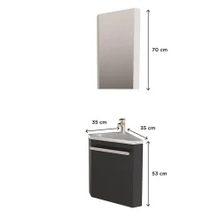 Ensemble lave-mains angle suspendu SKINO avec robinet et armoire d'angle