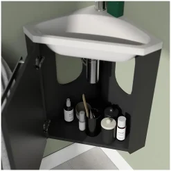Ensemble lave-mains angle suspendu SKINO avec robinet et armoire d'angle