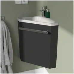 Ensemble lave-mains angle suspendu SKINO avec robinet et armoire d'angle