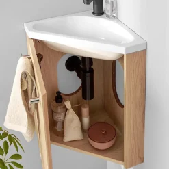 Ensemble lave-mains d'angle suspendu SKINO avec robinet noir