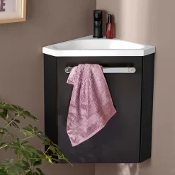 Ensemble lave-mains d'angle suspendu SKINO avec robinet noir