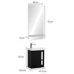 Ensemble lave-mains HAMPTON avec rangement latéral et miroir tablette