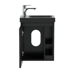 Ensemble lave-mains HAMPTON avec robinet noir et miroir tablette