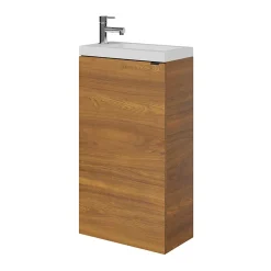 Ensemble lave-mains l.45 cm meuble à poser Imandra décor noyer + plan vasque résine blanc