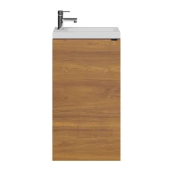 Ensemble lave-mains l.45 cm meuble à poser Imandra décor noyer + plan vasque résine blanc